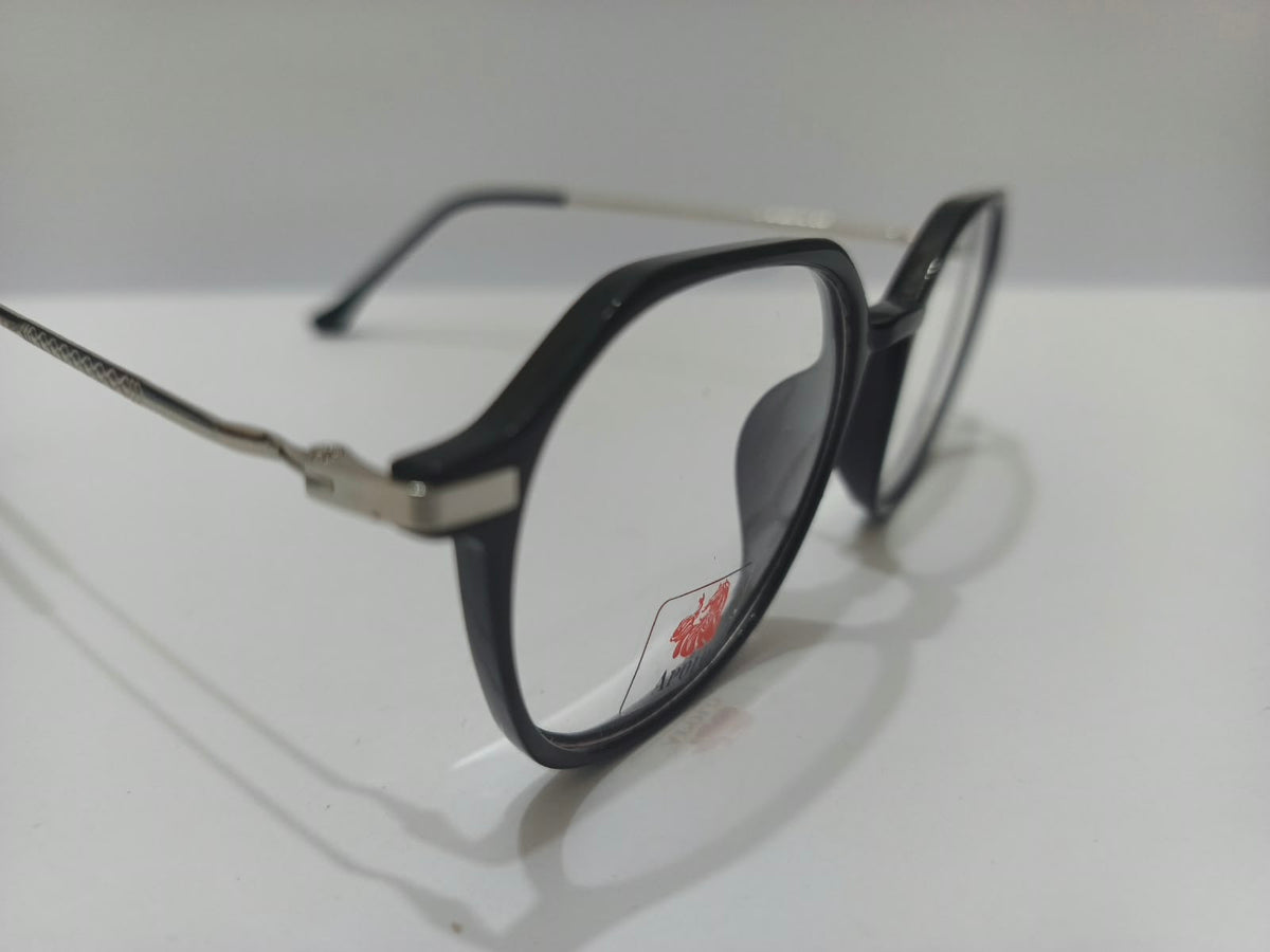 Apolo black and silver geometric unisex prescription eyeglasses, size 52-18-136