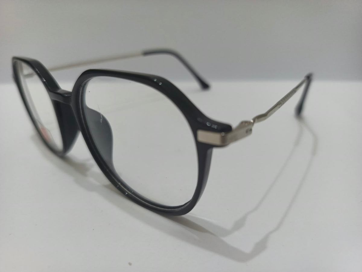 Apolo black and silver geometric unisex prescription eyeglasses, size 52-18-136
