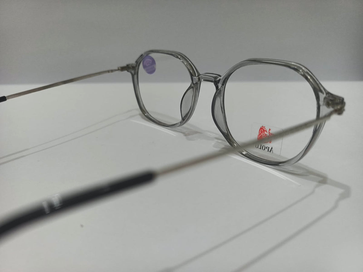 Apolo crystal smoke grey and silver geometric prescription eyeglasses, unisex 52-18-136