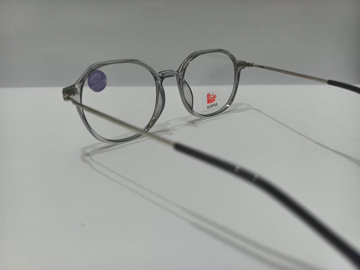 Apolo crystal smoke grey and silver geometric prescription eyeglasses, unisex 52-18-136