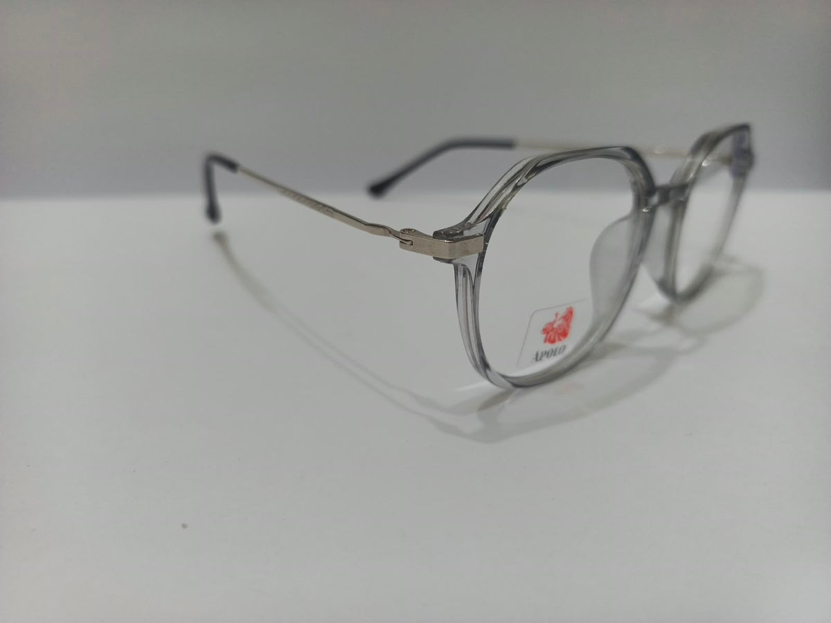 Apolo crystal smoke grey and silver geometric prescription eyeglasses, unisex 52-18-136