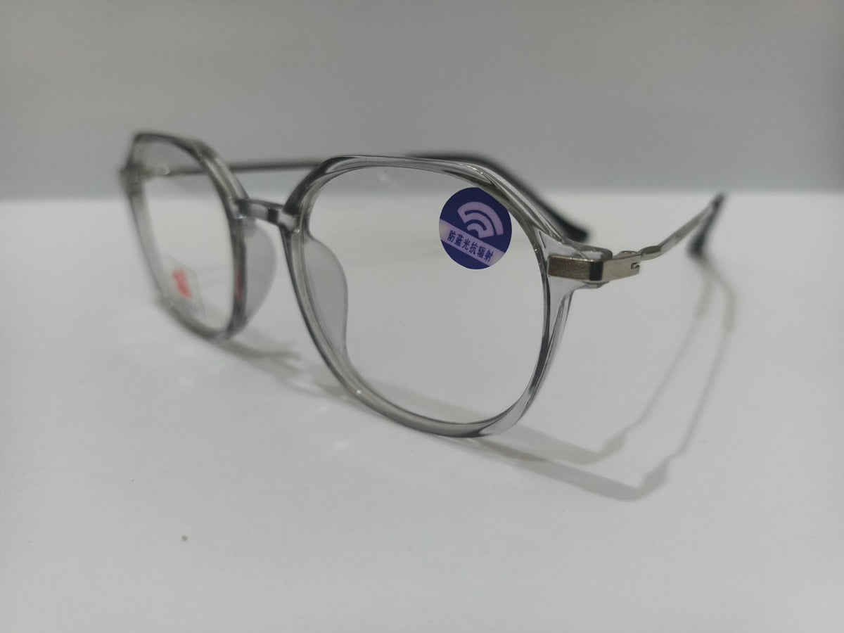 Apolo crystal smoke grey and silver geometric prescription eyeglasses, unisex 52-18-136