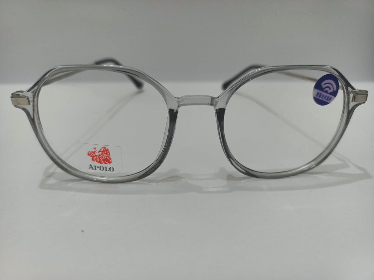 Apolo crystal smoke grey and silver geometric prescription eyeglasses, unisex 52-18-136