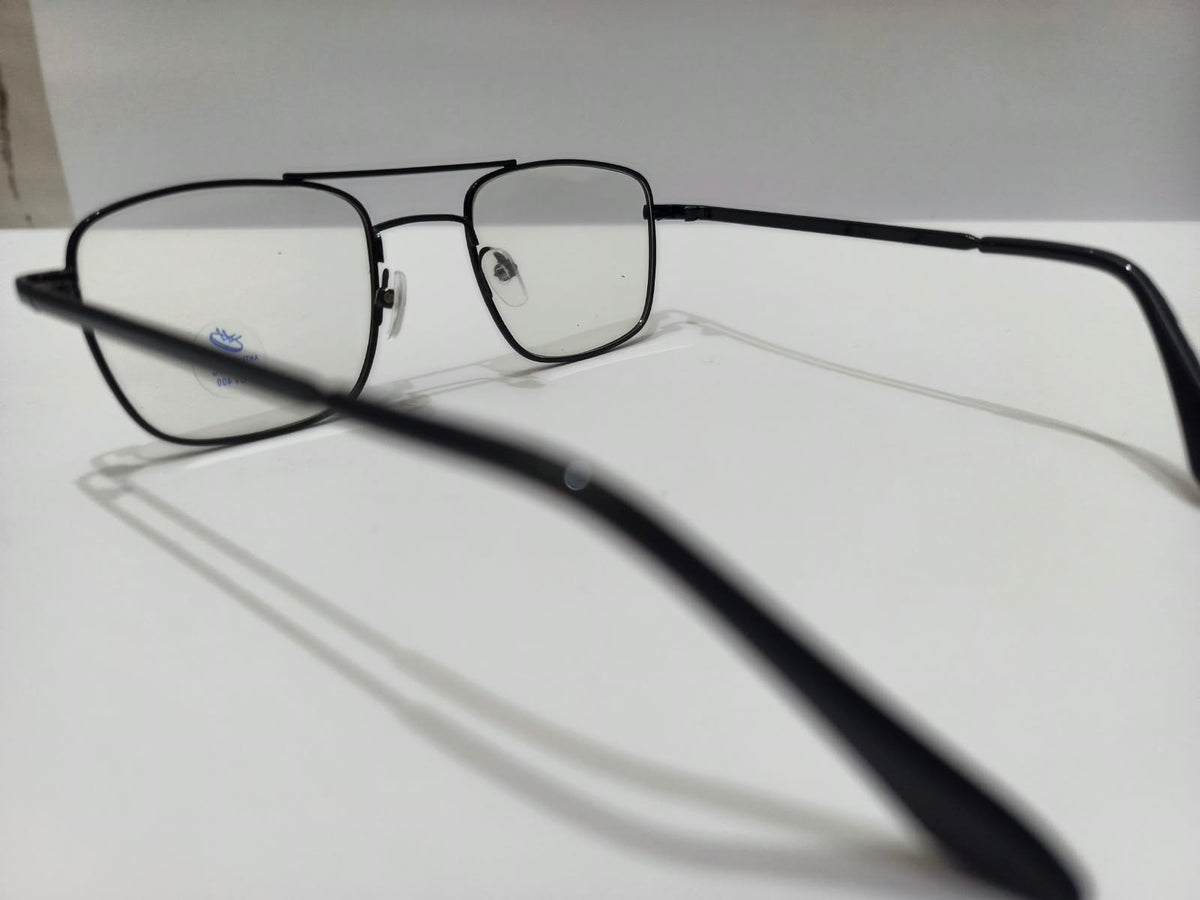 Black double-bridge rectangular aviator prescription eyeglasses, size 52-20-140