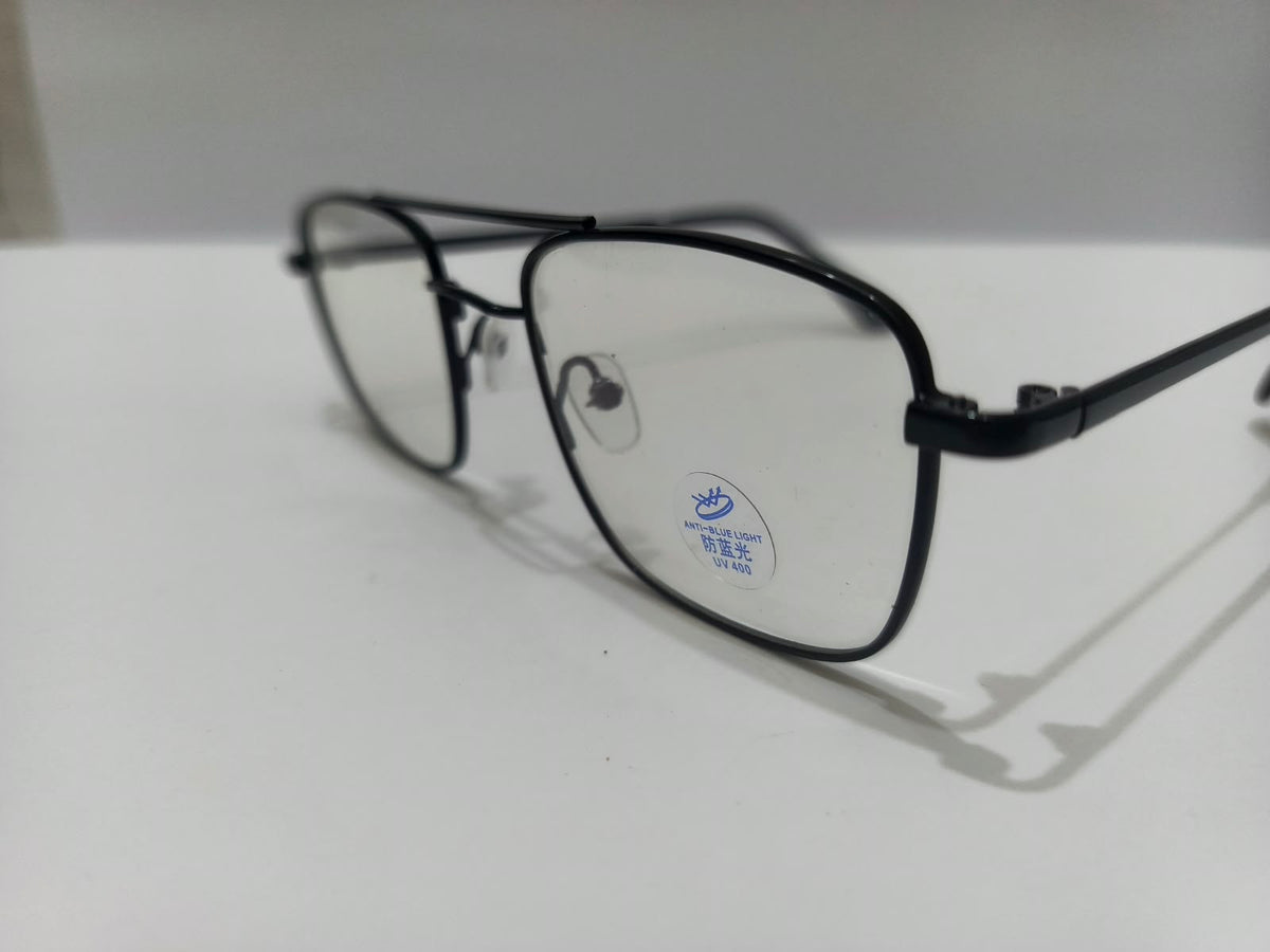 Black double-bridge rectangular aviator prescription eyeglasses, size 52-20-140