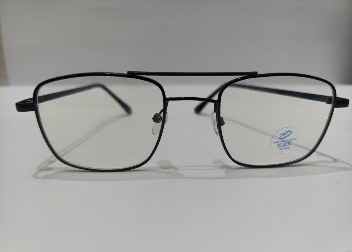 Black double-bridge rectangular aviator prescription eyeglasses, size 52-20-140