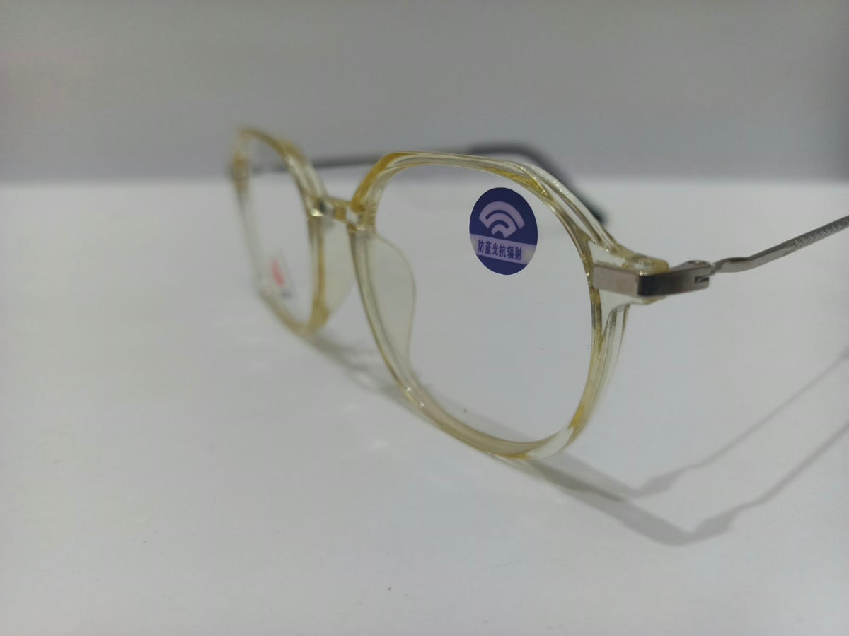 Apolo transparent champagne yellow and silver geometric prescription eyeglasses, unisex size 52-18-136