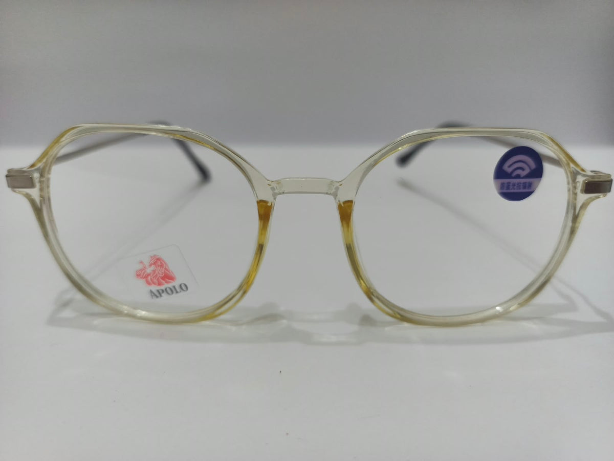 Apolo transparent champagne yellow and silver geometric prescription eyeglasses, unisex size 52-18-136
