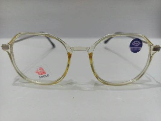 Apolo transparent champagne yellow and silver geometric prescription eyeglasses, unisex size 52-18-136