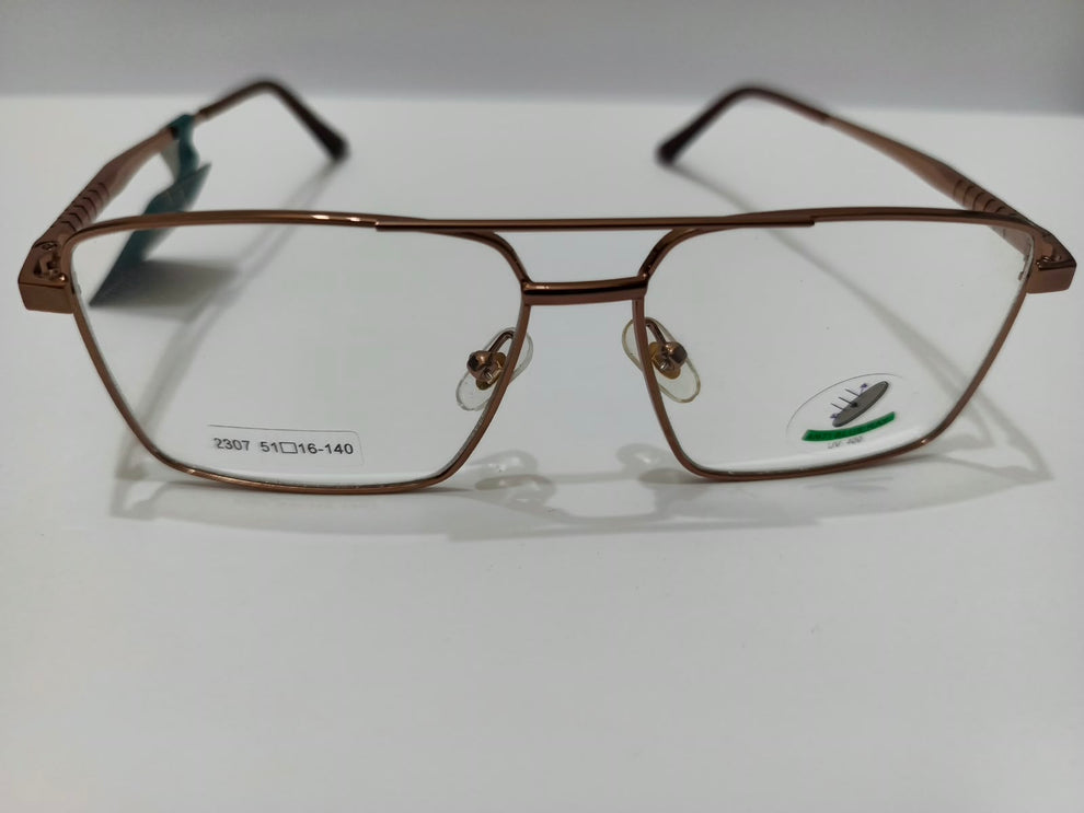 Classic Copper Brown Double-Bridge Aviator Prescription Glasses – Rect ...