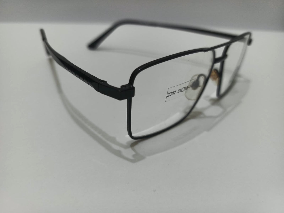 Black rectangular double-bridge aviator metal prescription eyeglasses model 2307, size 51-16-140