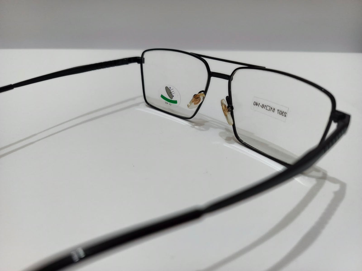 Black rectangular double-bridge aviator metal prescription eyeglasses model 2307, size 51-16-140