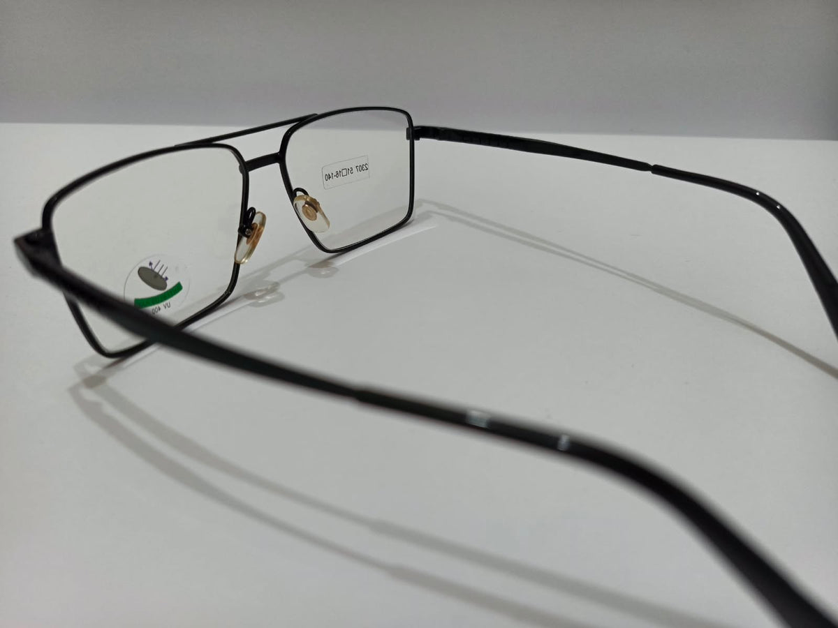 Black rectangular double-bridge aviator metal prescription eyeglasses model 2307, size 51-16-140