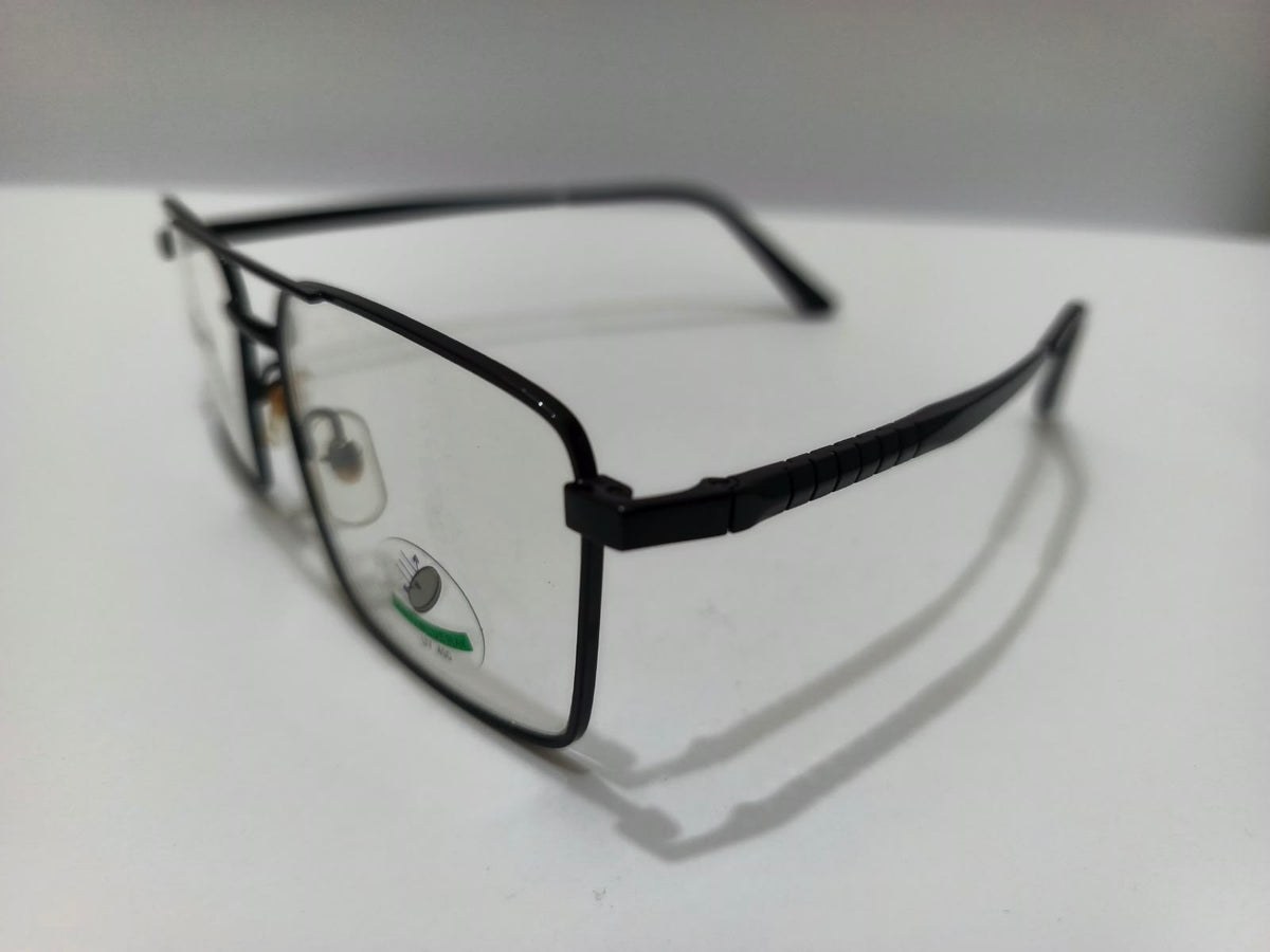 Black rectangular double-bridge aviator metal prescription eyeglasses model 2307, size 51-16-140