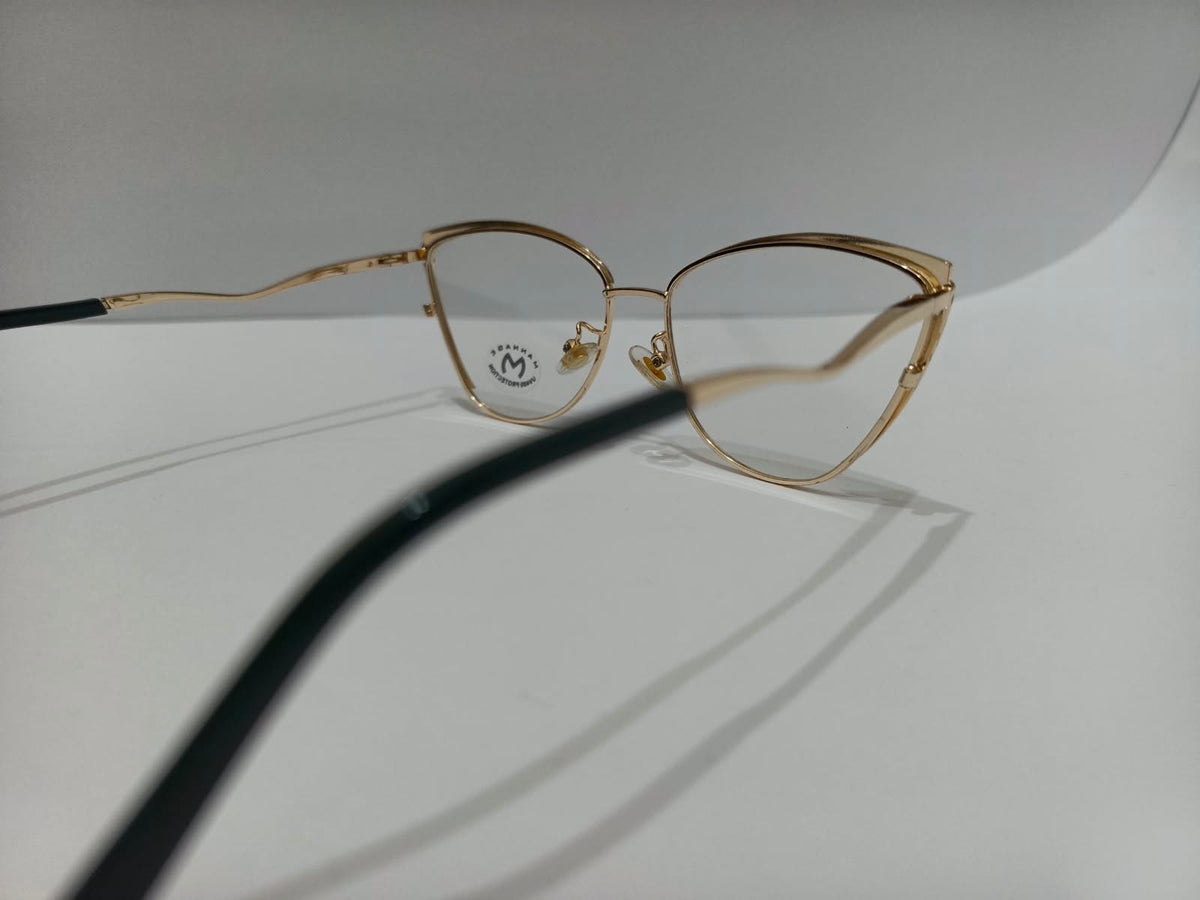 Ladies deep green and gold cat-eye prescription eyeglasses frame, size 52-17-134