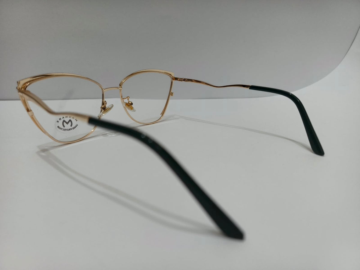 Ladies deep green and gold cat-eye prescription eyeglasses frame, size 52-17-134
