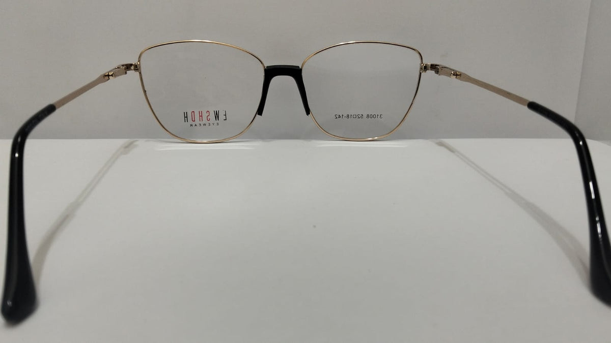 Rear view showing black temple tips and frame size