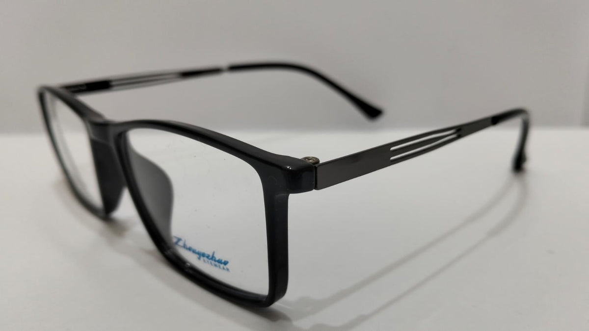 Black rectangular eyeglasses side view