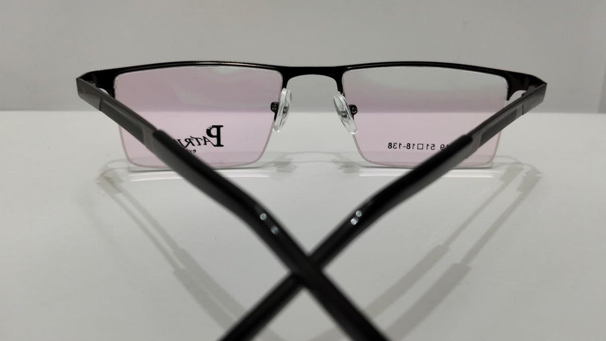 Rear view showing size marking and black temples
