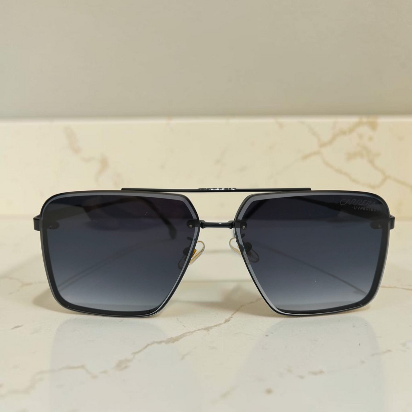 Inspiration of Carrera Style Matte Black Double Bridge Square U isex Sunglasses