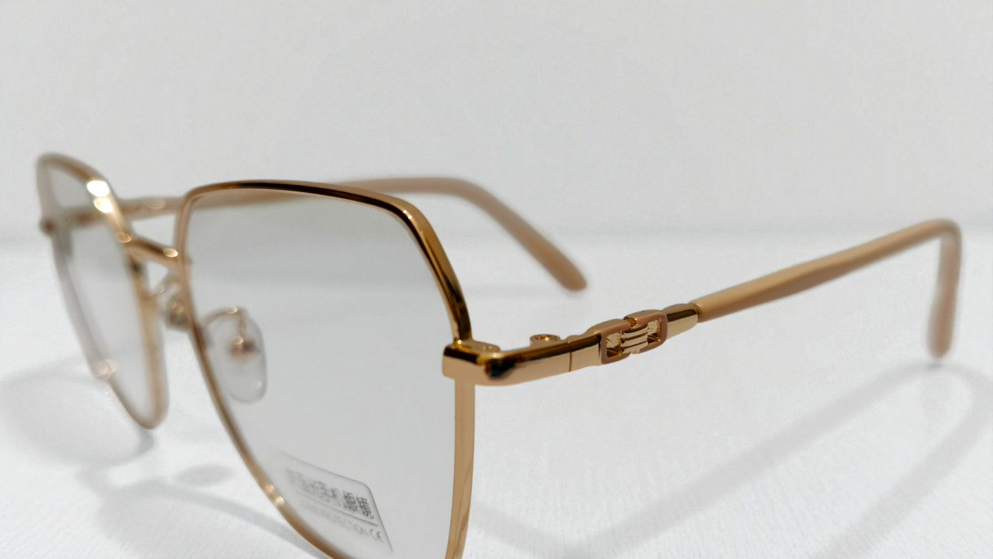 Luxury Golden Metal Frame Eyeglasses : UltraLight UV400 Clear Lens (Unisex Fashion Frame)