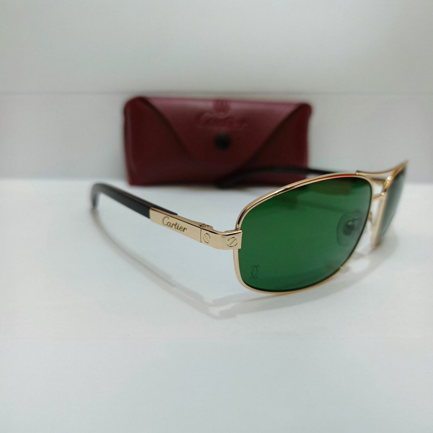 Cartier inspired Premium Golden  Aviator Sunglasses with Green Polarized Lenses  Unisex Luxury Style