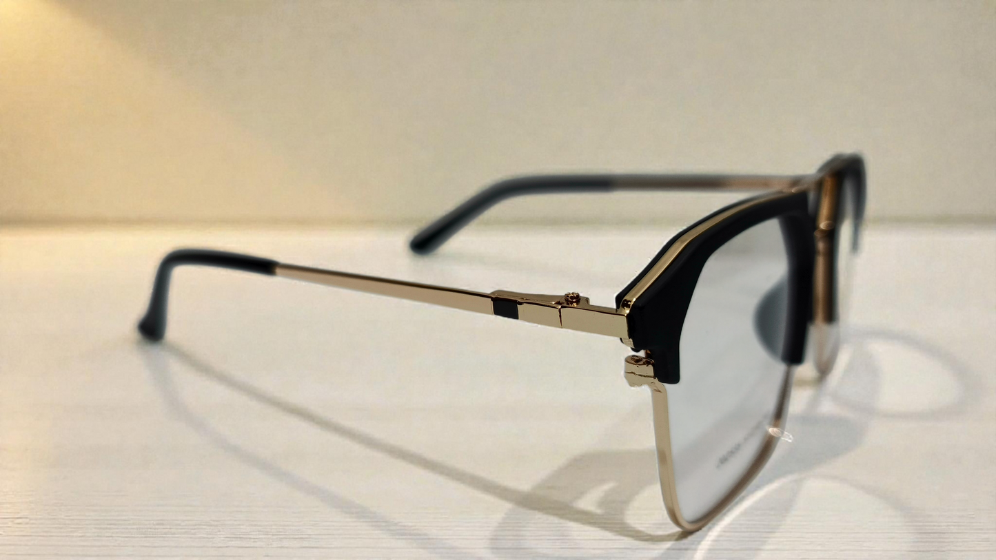 Matte black front with golden lower rim & bridge having golden temples color urban Architect:FIALLVI Geometric Frame by Bird Eye Optics Emart