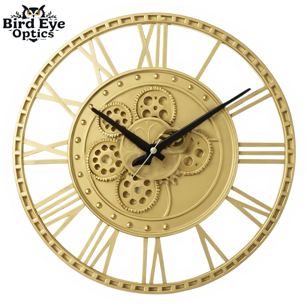 Modern Loft Golden Skeleton Clock -Metallic Roman Numeral Wall Art