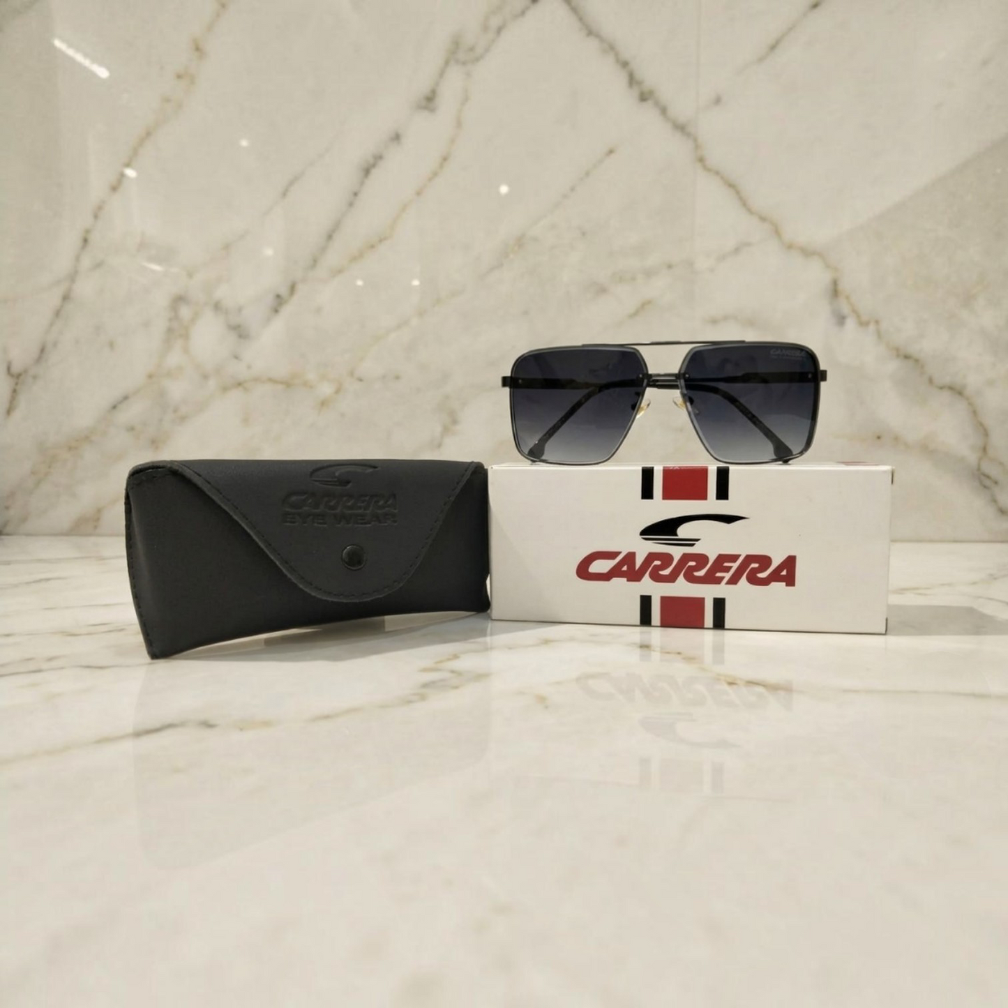 Inspiration of Carrera Style Matte Black Double Bridge Square U isex Sunglasses