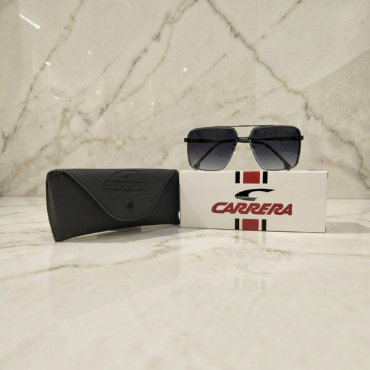 Inspiration of Carrera Style Matte Black Double Bridge Square Unisex Sunglasses