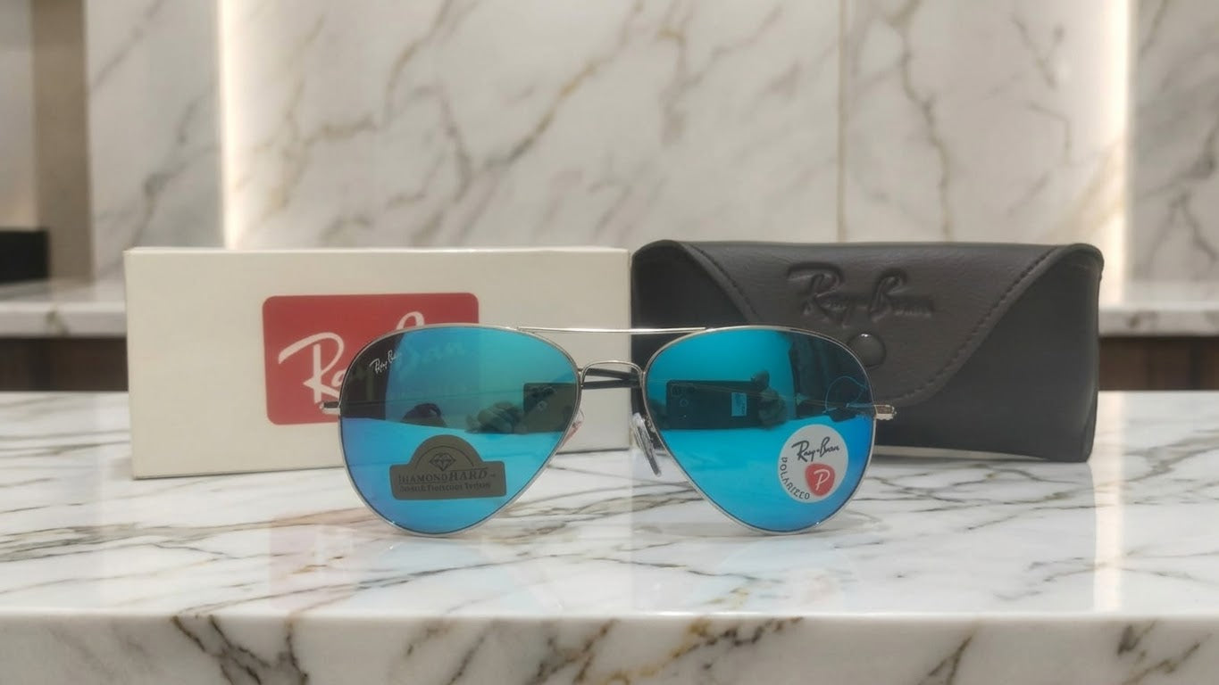 Inspiration of Ray-Ban Classic Aviator Polarized Sunglasses with Sky Blue Mirror Lenses (Diamond Hard Edition with Complete box)