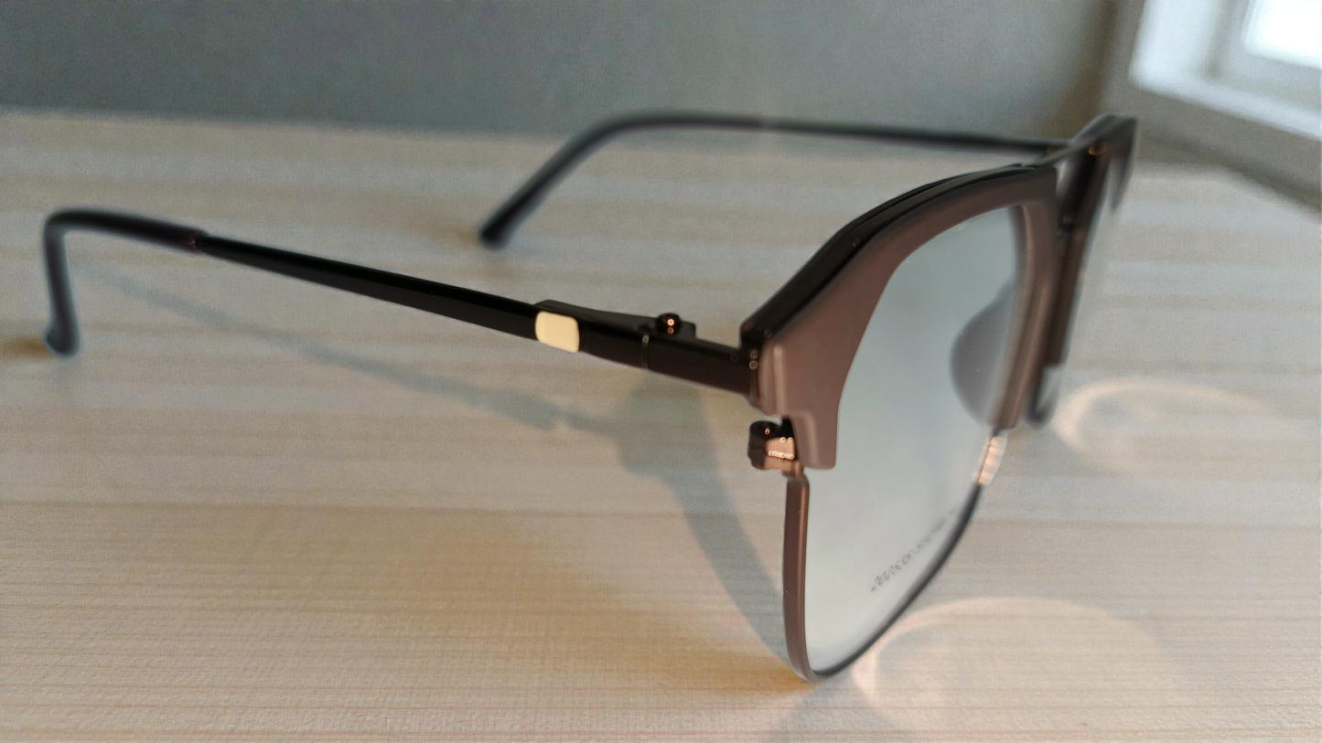 Chocolate brown front with burnished bronze lower rim & bridge , temples color urban Architect:FIALLVI Geometric Frame by Bird Eye Optics Emart