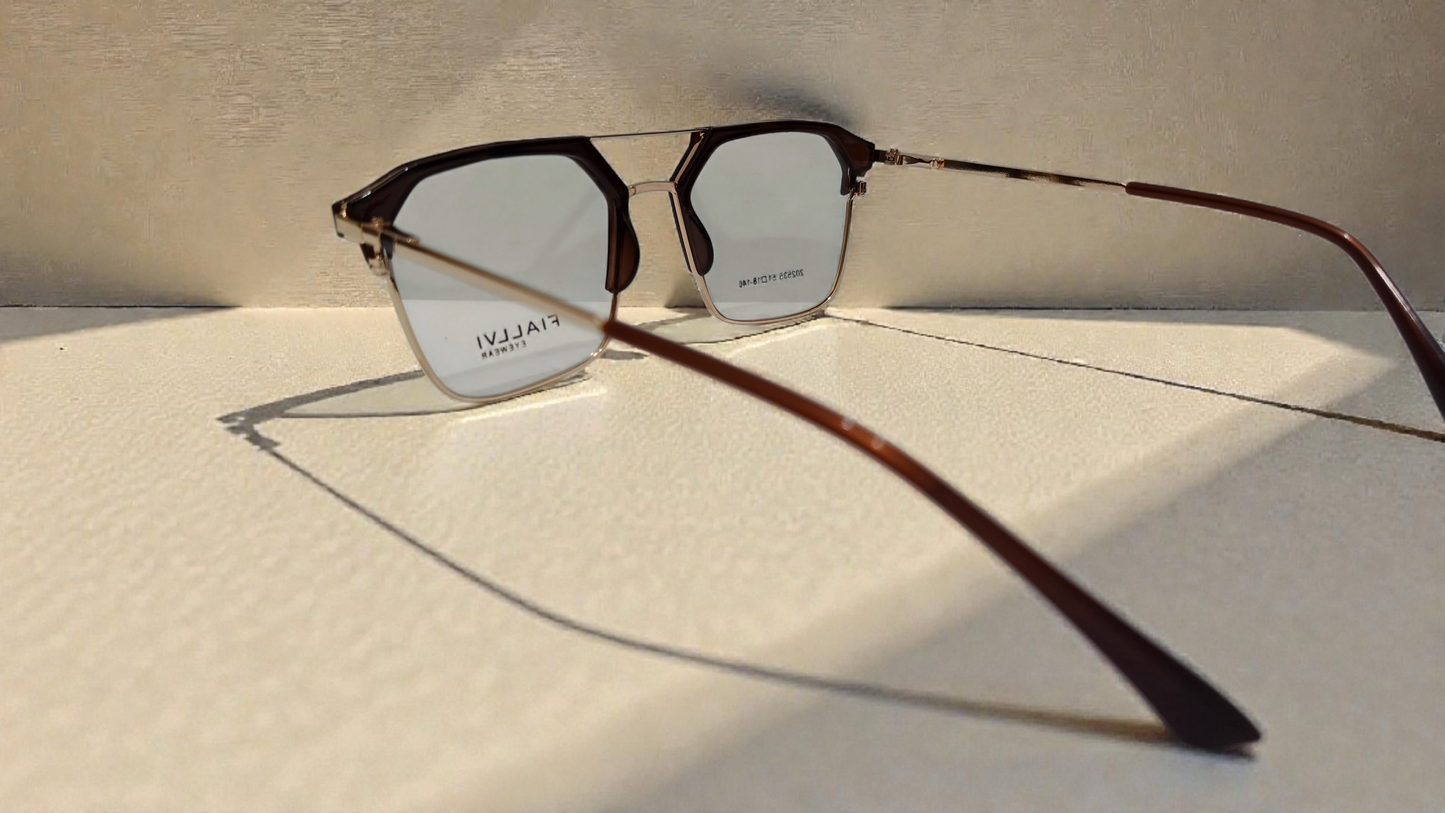 Dark brown front with golden temples color urban Architect:FIALLVI Geometric Frame by Bird Eye Optics Emart