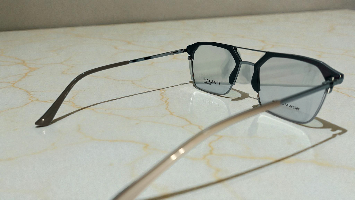 Gunmetal grey front with silver lower rim, bridge and temples color urban Architect:FIALLVI Geometric Frame by Bird Eye Optics Emart