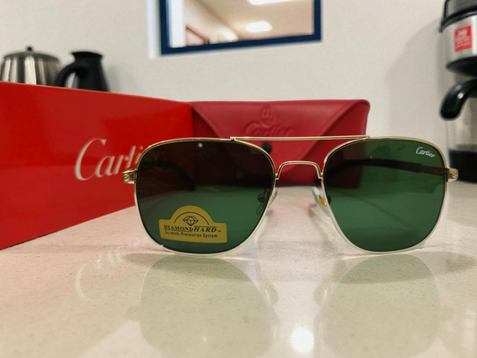 Cartier inspired Golden-Framed Green Aviator Sunglasses with Scratch-Proof Lenses