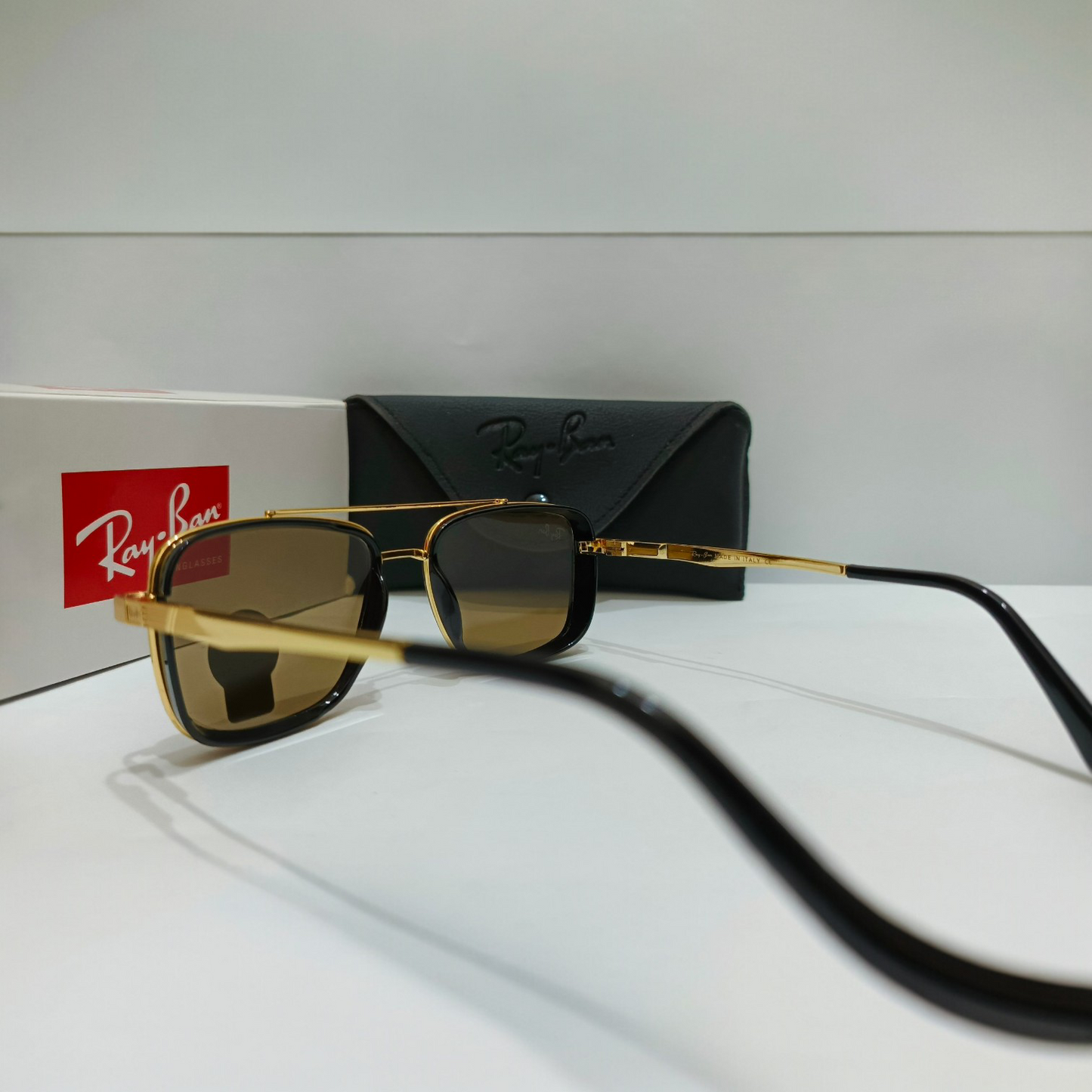 Ray-Ban inspired RB3561 The General Luxury Black & Golden Square Sunglasses (Unisex)