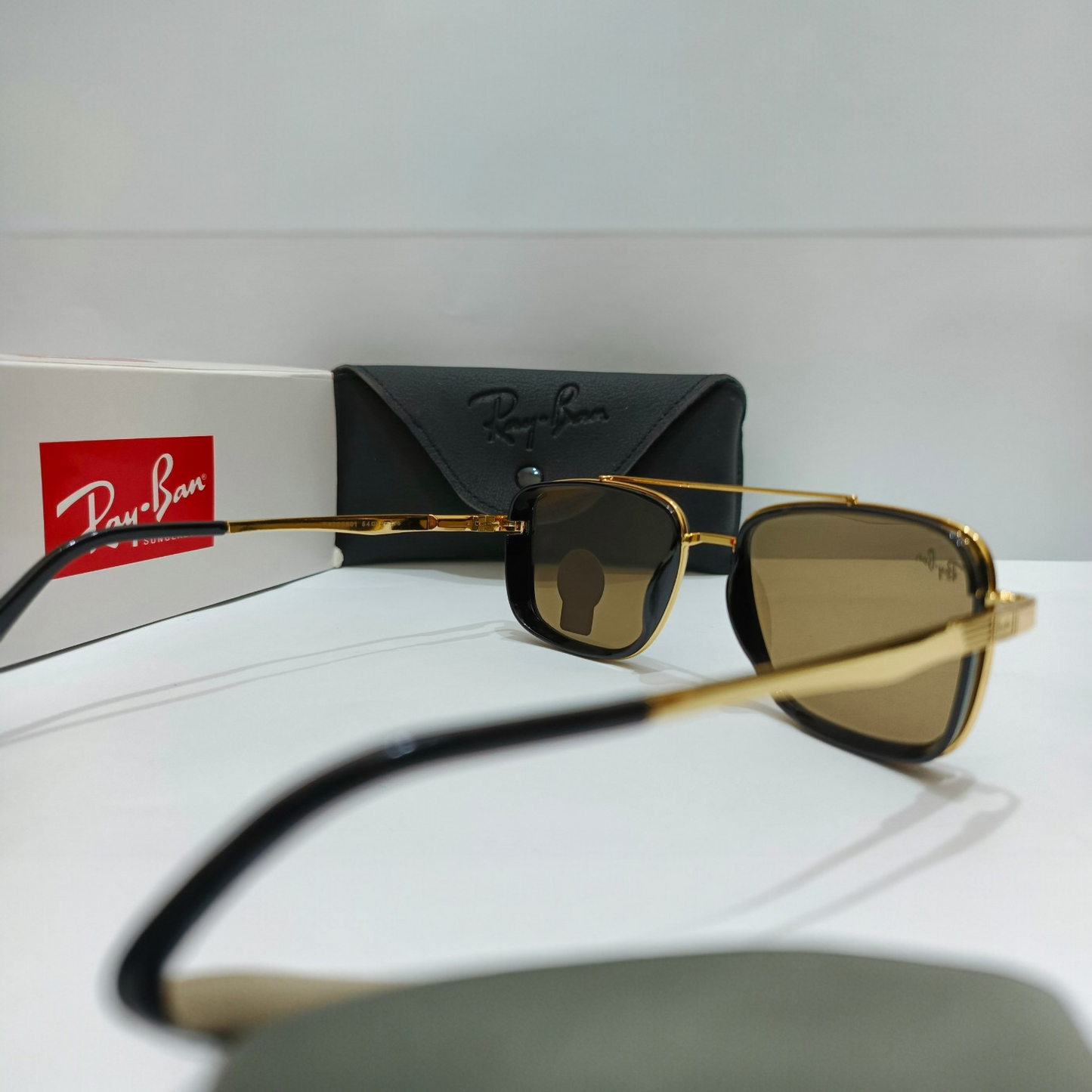 Ray-Ban inspired RB3561 The General Luxury Black & Golden Square Sunglasses (Unisex)