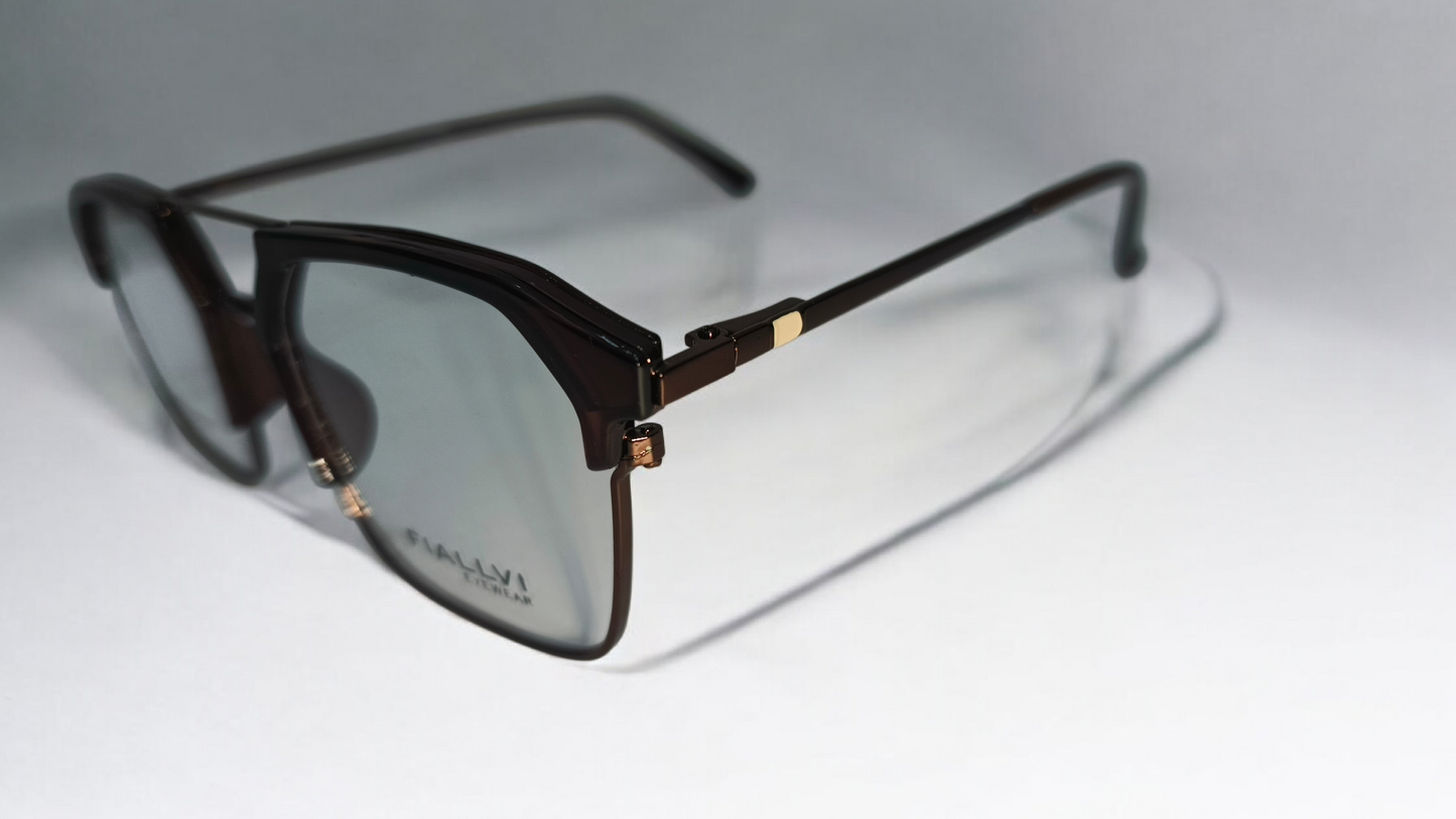 Havana brown front with coffee brown lower rim, bridge and temples color urban Architect:FIALLVI Geometric Frame by Bird Eye Optics Emart