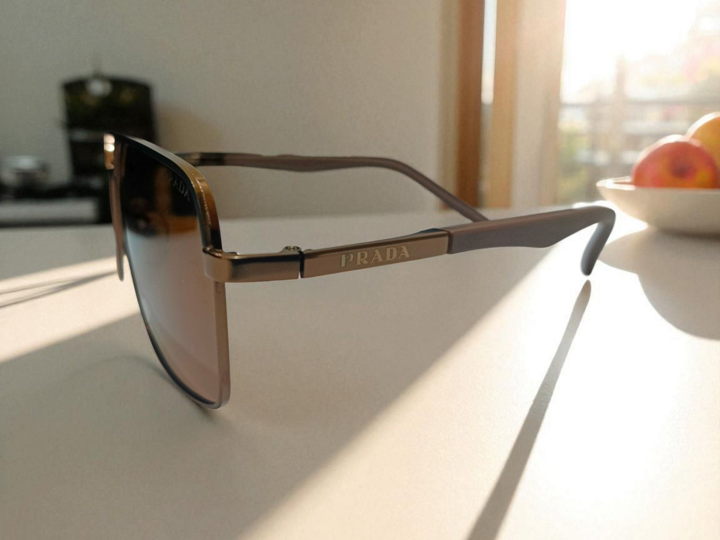 Prada Inspired Designer Square Sunglasses – Premium Brown Lens & Metal Frame