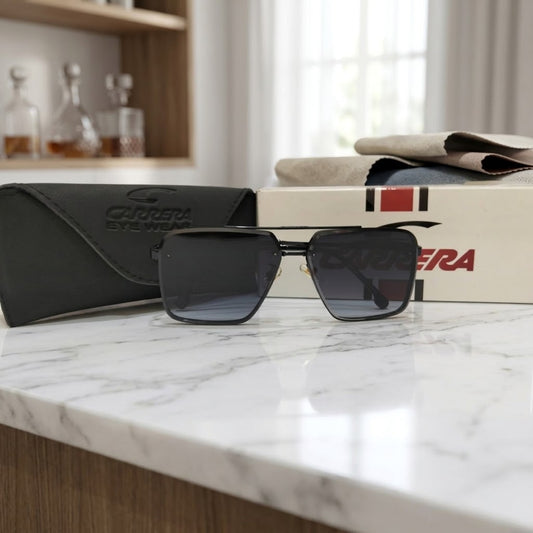 Inspiration of Carrera Style Matte Black Double Bridge Square Unisex Sunglasses