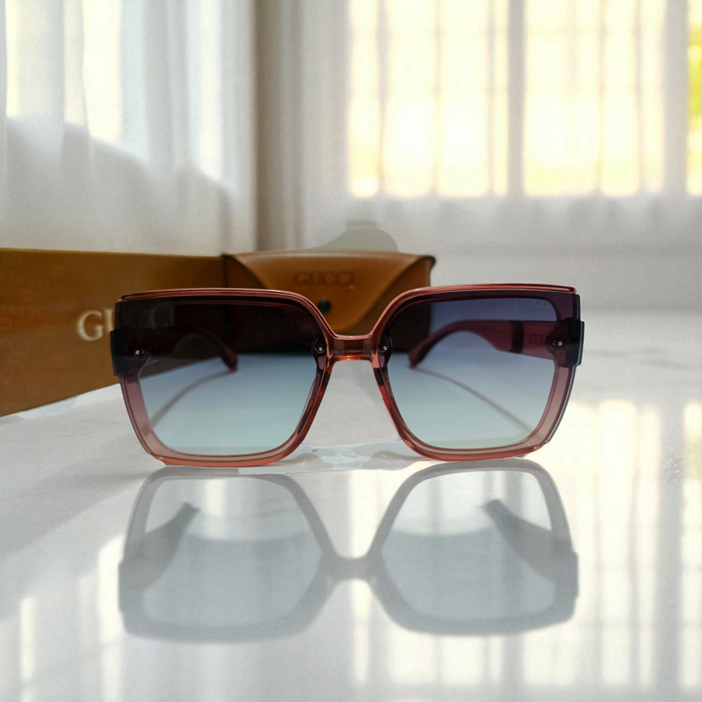 Gucci Oversized Transparent Pink Square Sunglasses