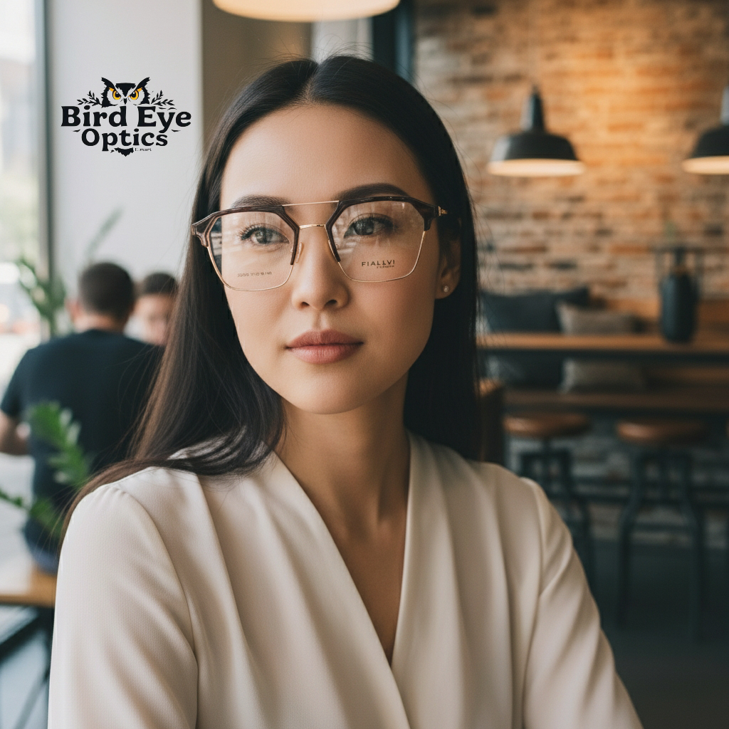 Dark brown front with golden temples color urban Architect:FIALLVI Geometric Frame by Bird Eye Optics Emart