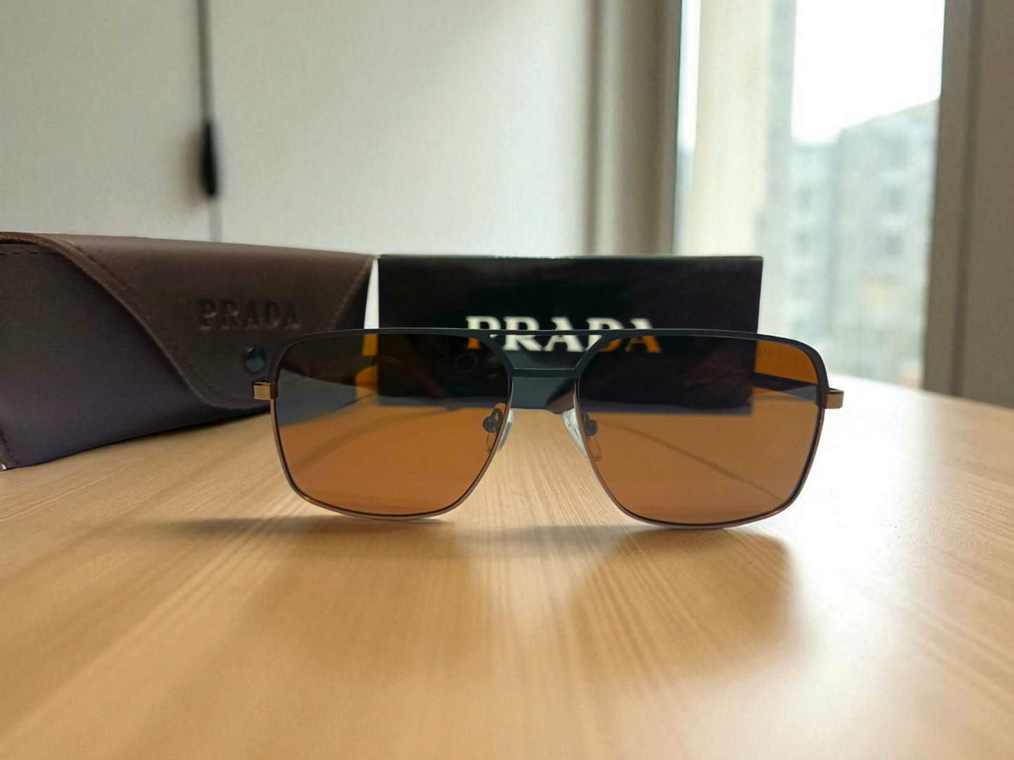 Prada Inspired Designer Square Sunglasses – Premium Brown Lens & Metal Frame