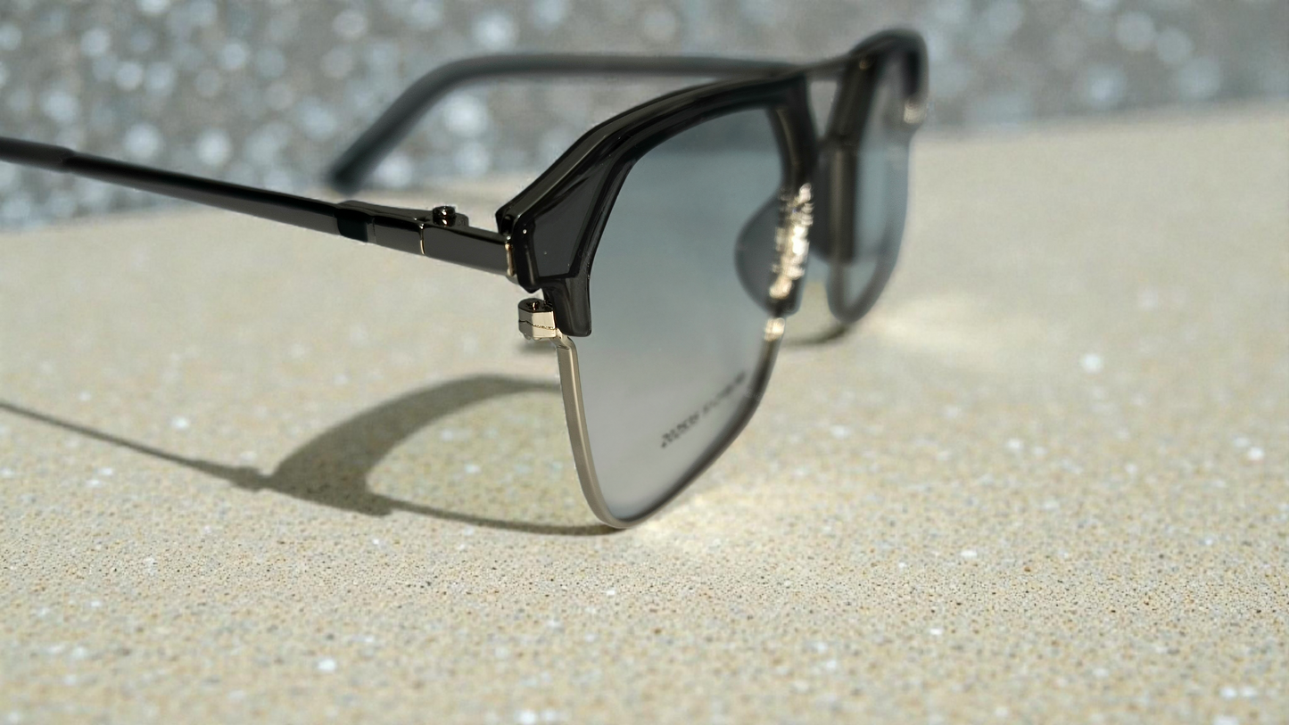 Transparent charcoal front with silver lower rim, bridge and temples color urban Architect:FIALLVI Geometric Frame by Bird Eye Optics Emart