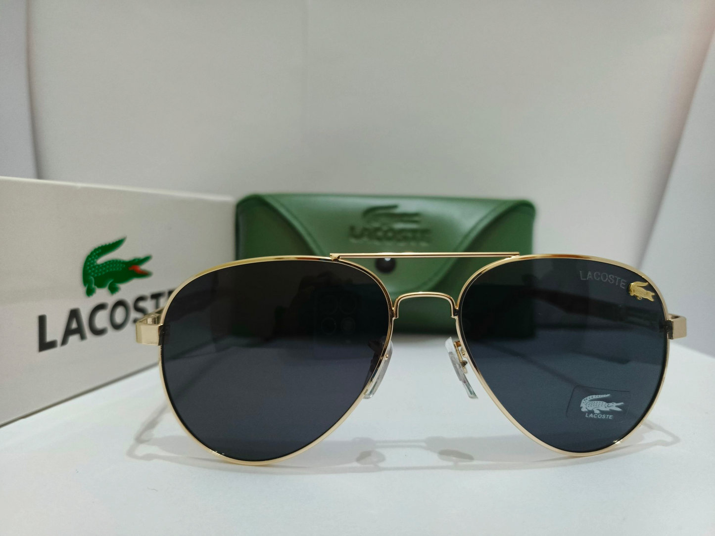 Lacoste inspired Aviator(Adult Small) Sunglasses – Classic Golden Frame with Polarized Black Lenses