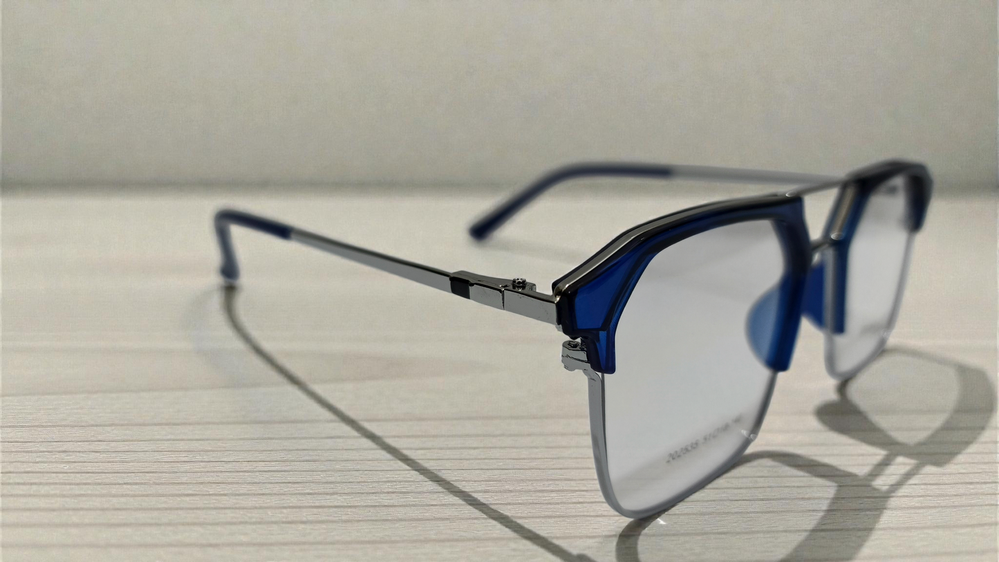 Translucent blue front with polished silver temples color urban Architect:FIALLVI Geometric Frame by Bird Eye Optics Emart