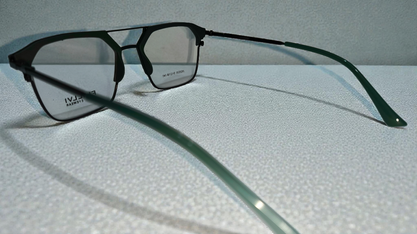 Gunmetal grey front with gunmetal grey lower rim, bridge and temples color urban Architect:FIALLVI Geometric Frame by Bird Eye Optics Emart