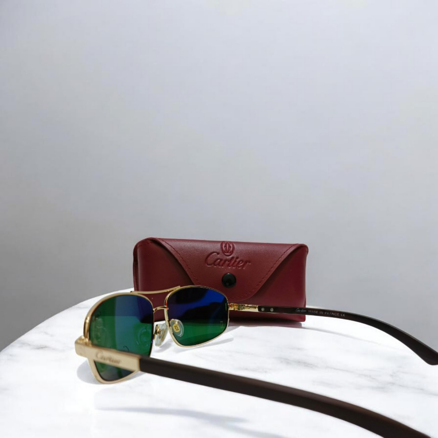Cartier inspired Premium Golden  Aviator Sunglasses with Green Polarized Lenses  Unisex Luxury Style