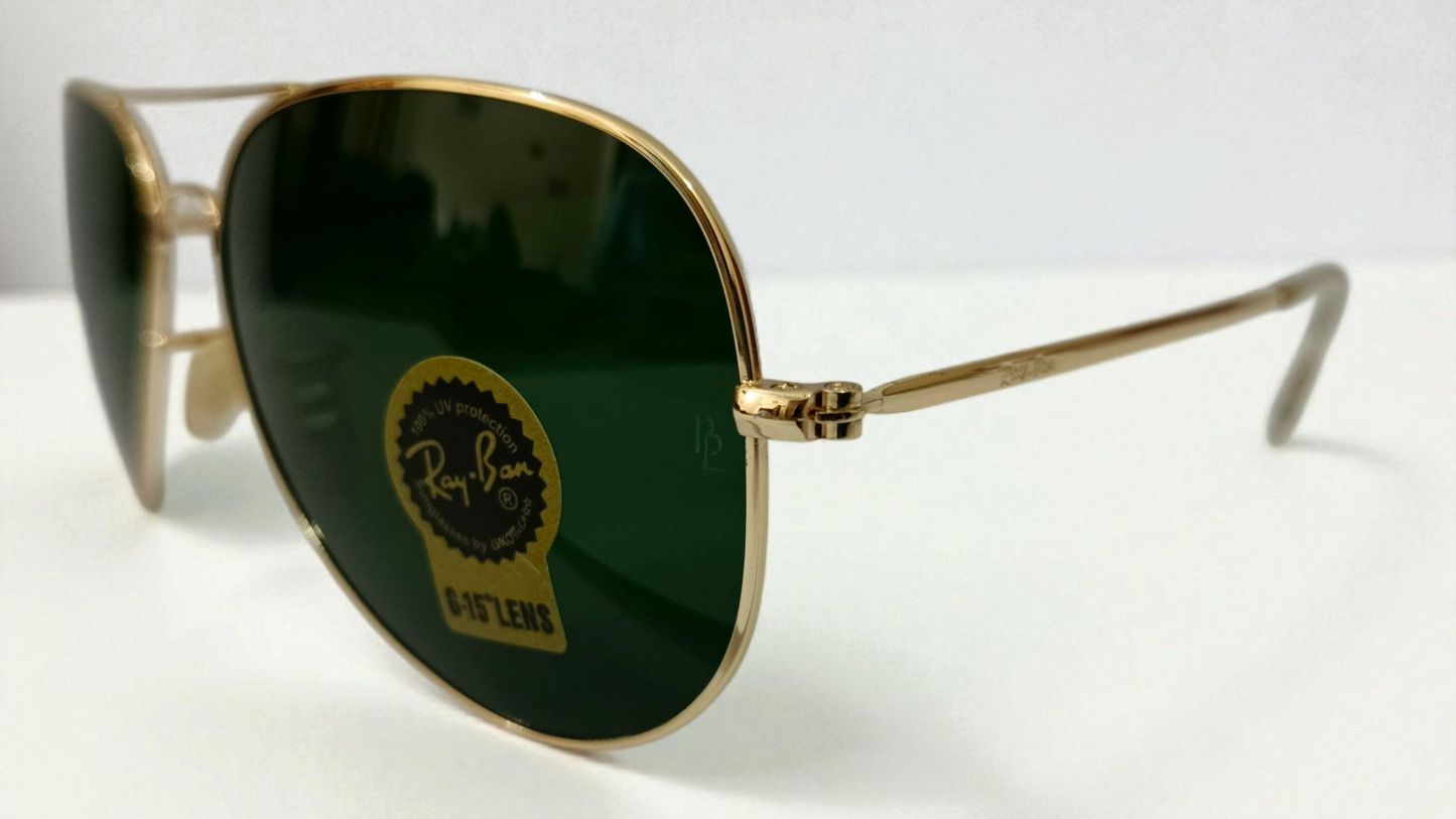 Ray Ban inspired Golden BEO Classic Pilot Aviator Sunglasses - Essential Gold Frame with High-Protection Green Lens