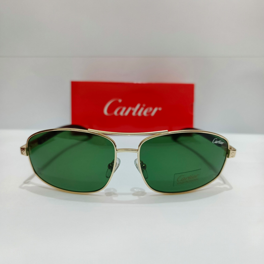 Cartier inspired Premium Golden  Aviator Sunglasses with Green Polarized Lenses  Unisex Luxury Style